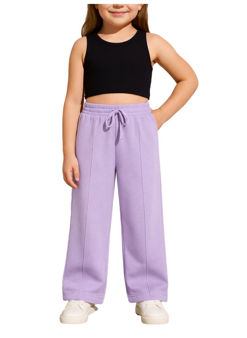 نايلتون بنطلون رياضي واسع الساق مع خط للأطفال والمراهقين - خصر مرتفع - جيوب جانبية برباط للبنات - Image 1
