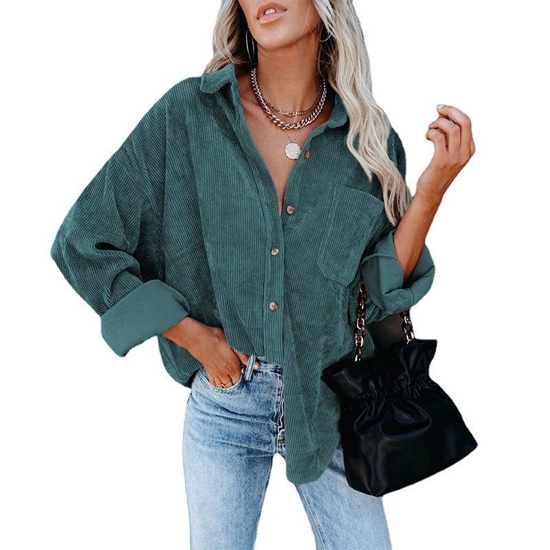 Autumn and Winter Womens Cross-border European and American Foreign Trade Oversize Loose Casual Corduroy Shirt Women Caramel color - Image 5