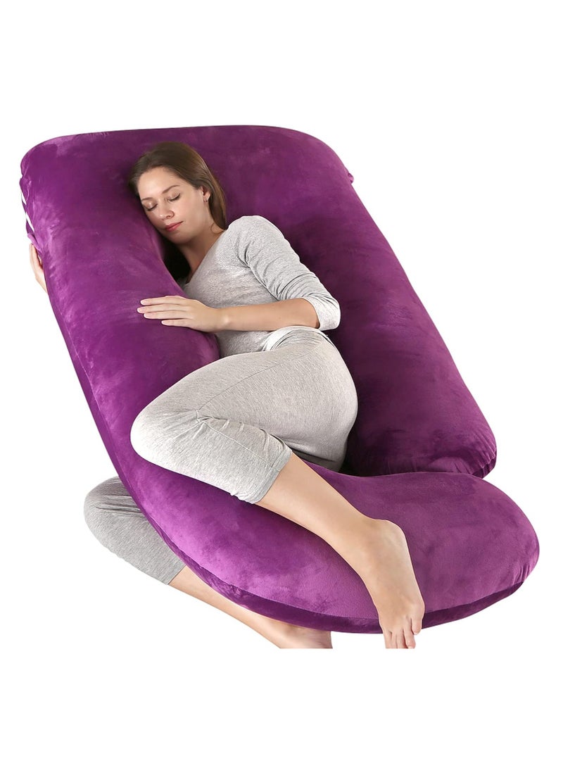 U-Shaped Pregnancy Pillows, Full Body Pillow with Removable Velvet Cover, Maternity Pillow for Pregnant Women, 80×155cm (Purple)  - Image 1