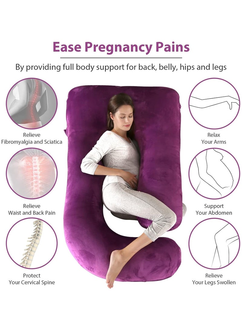 U-Shaped Pregnancy Pillows, Full Body Pillow with Removable Velvet Cover, Maternity Pillow for Pregnant Women, 80×155cm (Purple)  - Image 2