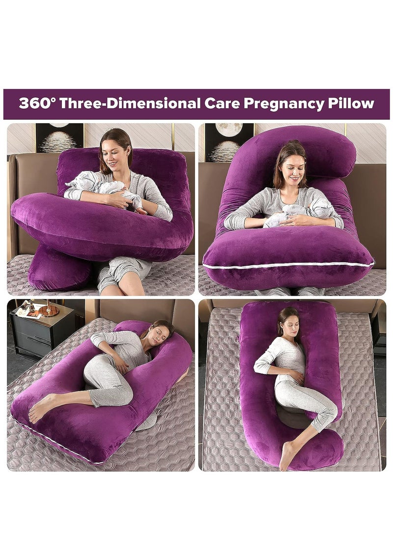 U-Shaped Pregnancy Pillows, Full Body Pillow with Removable Velvet Cover, Maternity Pillow for Pregnant Women, 80×155cm (Purple)  - Image 5