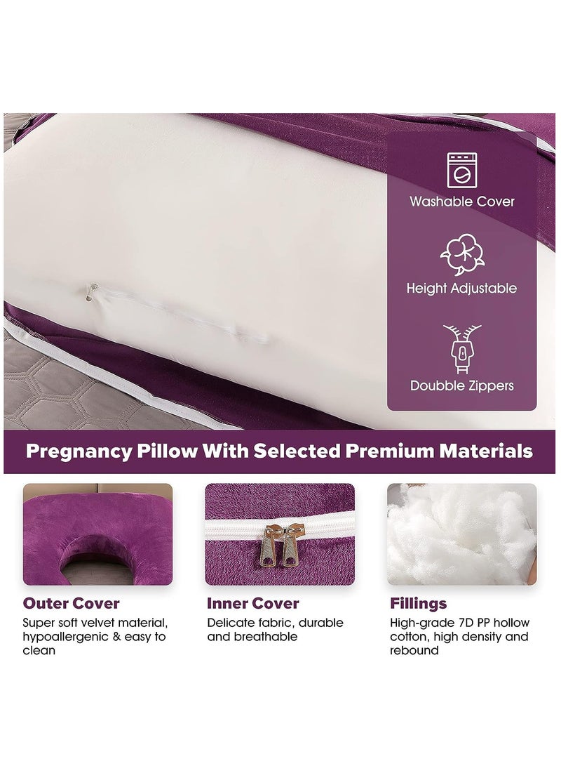 U-Shaped Pregnancy Pillows, Full Body Pillow with Removable Velvet Cover, Maternity Pillow for Pregnant Women, 80×155cm (Purple)  - Image 3