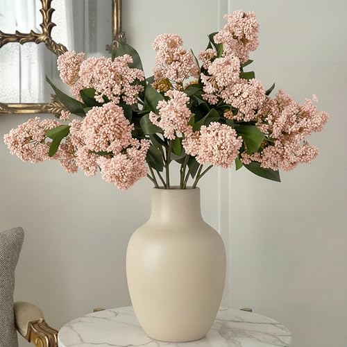 Maysing 4 Pcs Artificial Flowers for Decoration, 23 Inch Faux Berry Stems Faux Skimmia Spray with Leaves Fake Flowers for Vase Home Table Floral Arrangement Wedding Decor(Pink,Classic) - Image 1