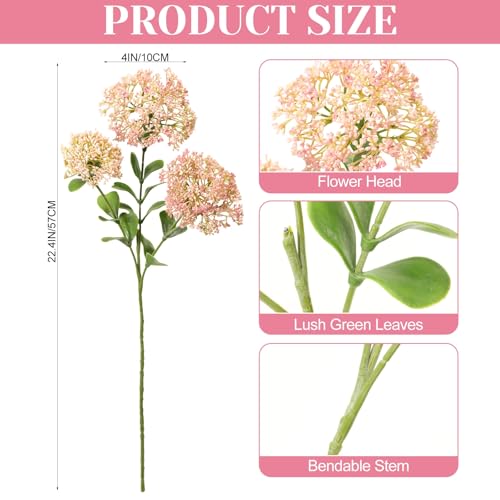 Maysing 4 Pcs Artificial Flowers for Decoration, 23 Inch Faux Berry Stems Faux Skimmia Spray with Leaves Fake Flowers for Vase Home Table Floral Arrangement Wedding Decor(Pink,Classic) - Image 2