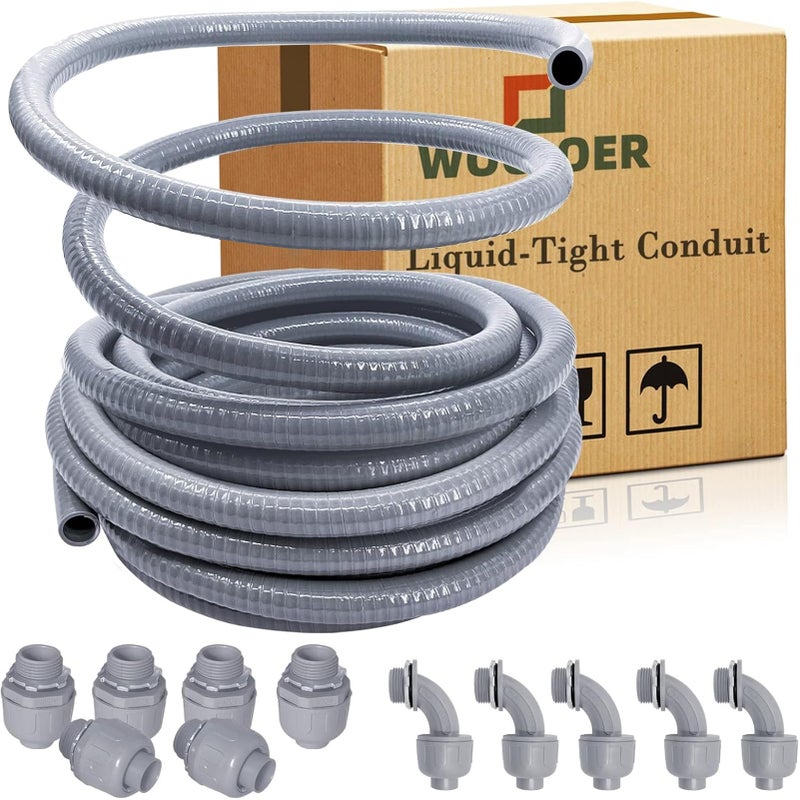 Wocloer 12 inch 100Ft LiquidTight Conduit Kit Flexible Non Metallic Electrical Conduit with 6 Straight and 5 Angle Fittings Included 12 Dia