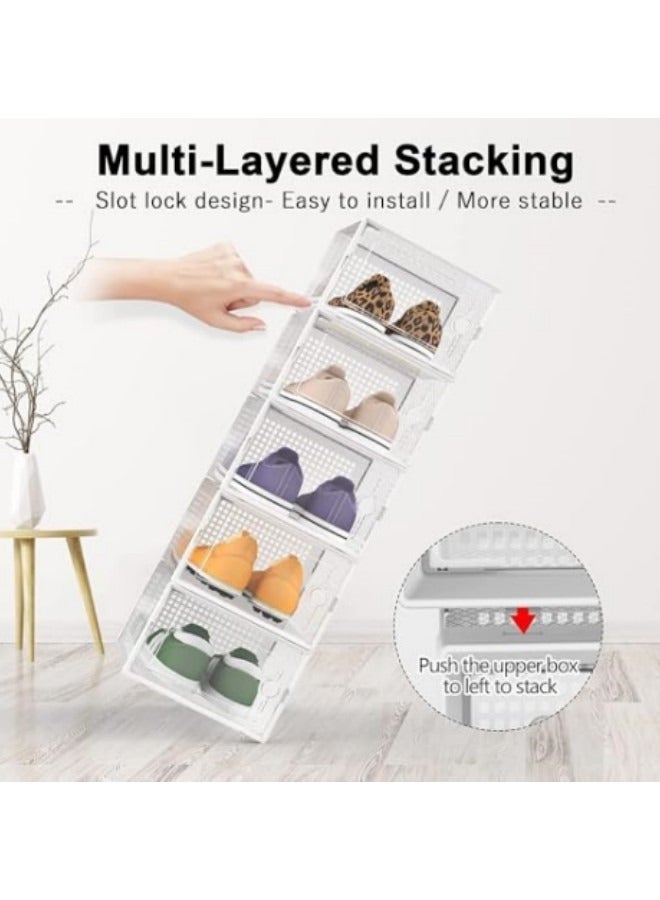 GGEROU 12Pcs Shoe Box,White Folding Shoe Cabinet,Shoe Box Storage Transparent,Stackable Shoe Storage Boxes,Dust-proof Shoe Storage Box, 33 * 23 * 14cm - Image 4