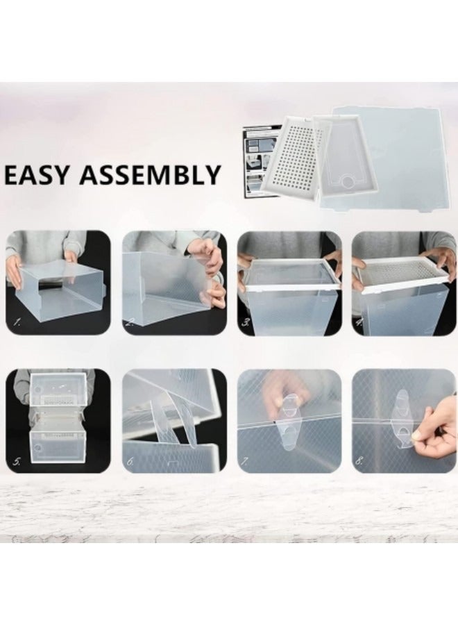 GGEROU 12Pcs Shoe Box,White Folding Shoe Cabinet,Shoe Box Storage Transparent,Stackable Shoe Storage Boxes,Dust-proof Shoe Storage Box, 33 * 23 * 14cm - Image 5
