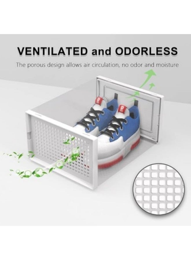 GGEROU 12Pcs Shoe Box,White Folding Shoe Cabinet,Shoe Box Storage Transparent,Stackable Shoe Storage Boxes,Dust-proof Shoe Storage Box, 33 * 23 * 14cm - Image 3