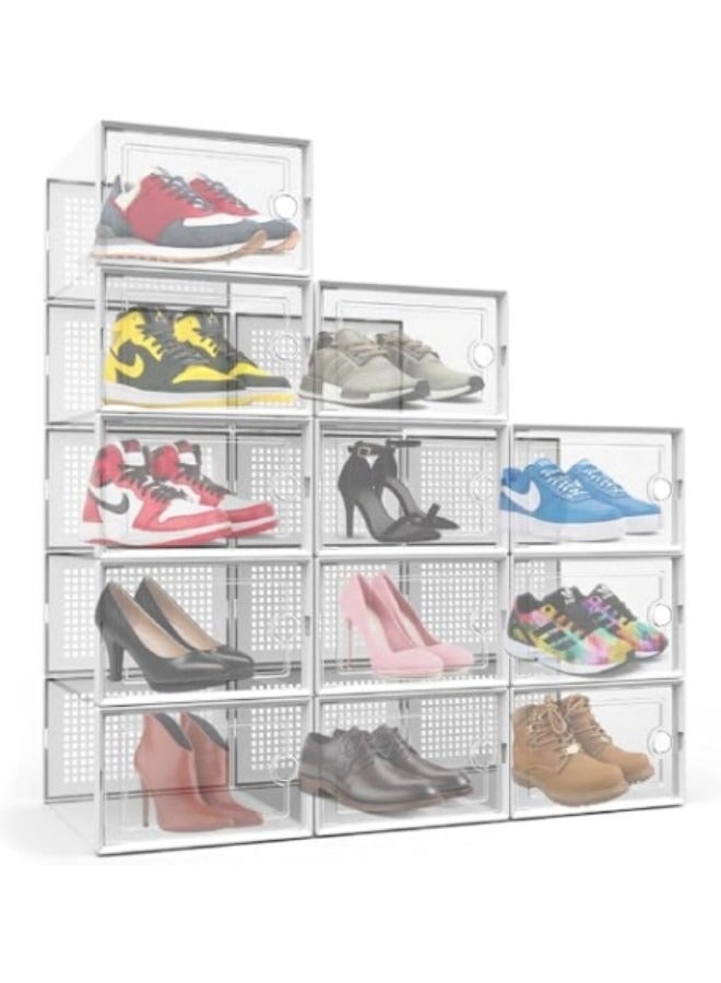 GGEROU 12Pcs Shoe Box,White Folding Shoe Cabinet,Shoe Box Storage Transparent,Stackable Shoe Storage Boxes,Dust-proof Shoe Storage Box, 33 * 23 * 14cm - Image 1