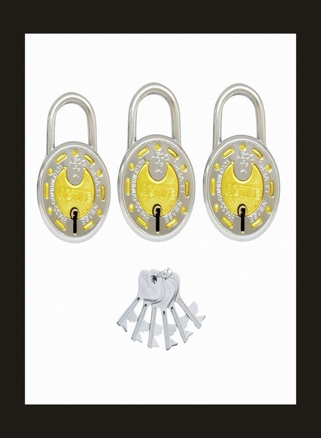 Active Special Small Size 3 Padlocks 6 Same Keys 52MM-7Levers, Double Lock with Silver Chrome Finish(Pack of 3)