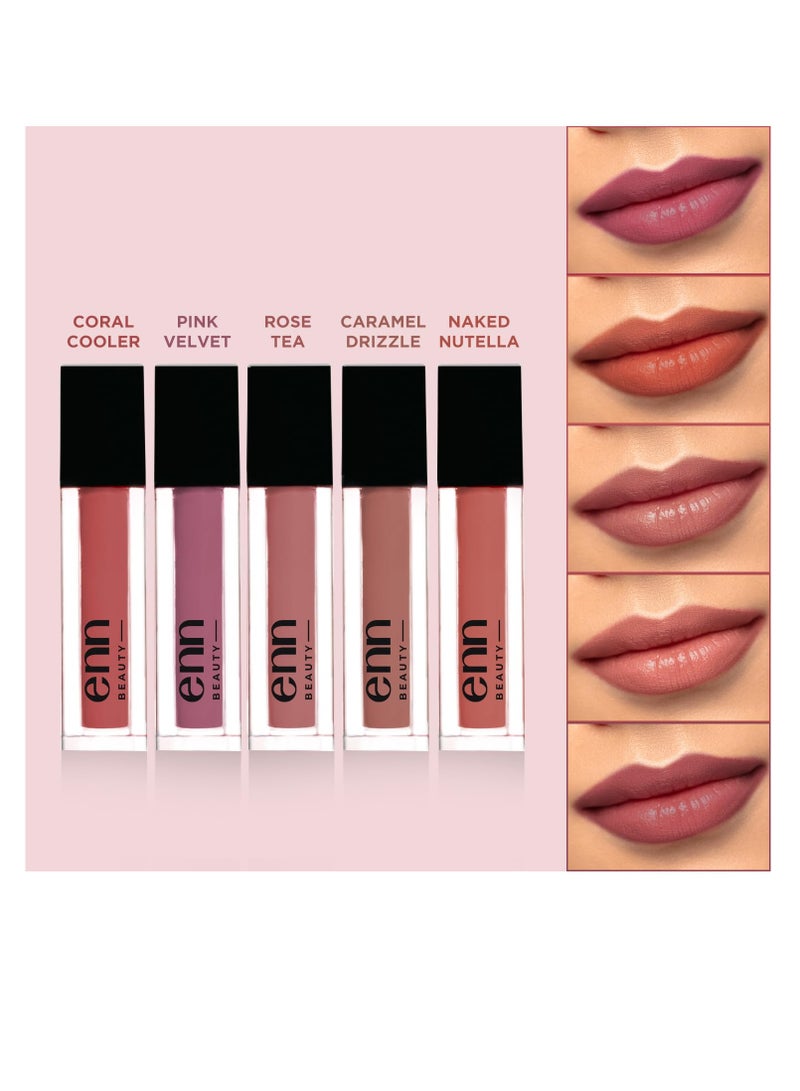 Enn Beauty Long Lasting Semi Matte Liquid Lipsticks with 12 Hour Coverage Transferproof Highly pigmented Goodness of Natural Ingredients With Perfect Nudes Colors Pack of 5 - Image 3