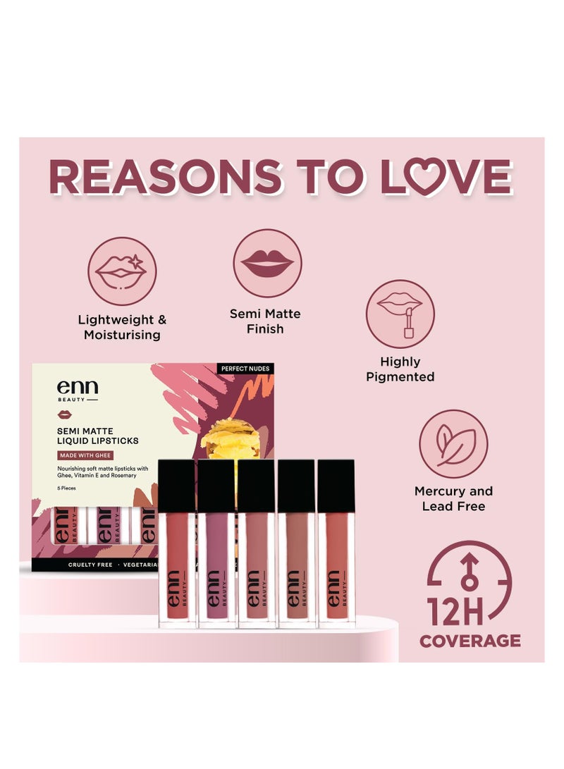 Enn Beauty Long Lasting Semi Matte Liquid Lipsticks with 12 Hour Coverage Transferproof Highly pigmented Goodness of Natural Ingredients With Perfect Nudes Colors Pack of 5 - Image 4