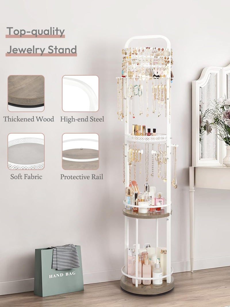 SOLIMINTR Jewelry Holder Organizer, Floor Jewelry Organizer with Earring Organizer Necklace Holder, Rotating Jewelry Stand Necklace Display Earring Storage, Large Hanging Jewelry Tree for Jewlery Bracelet Ring - Image 5