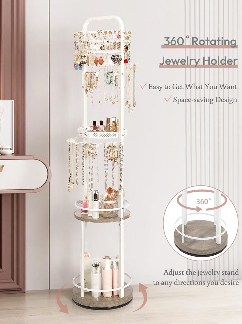SOLIMINTR Jewelry Holder Organizer, Floor Jewelry Organizer with Earring Organizer Necklace Holder, Rotating Jewelry Stand Necklace Display Earring Storage, Large Hanging Jewelry Tree for Jewlery Bracelet Ring - Image 3
