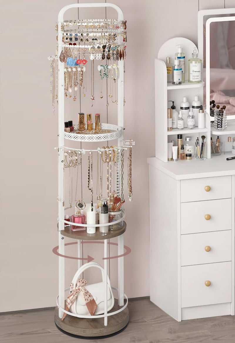SOLIMINTR Jewelry Holder Organizer, Floor Jewelry Organizer with Earring Organizer Necklace Holder, Rotating Jewelry Stand Necklace Display Earring Storage, Large Hanging Jewelry Tree for Jewlery Bracelet Ring - Image 1