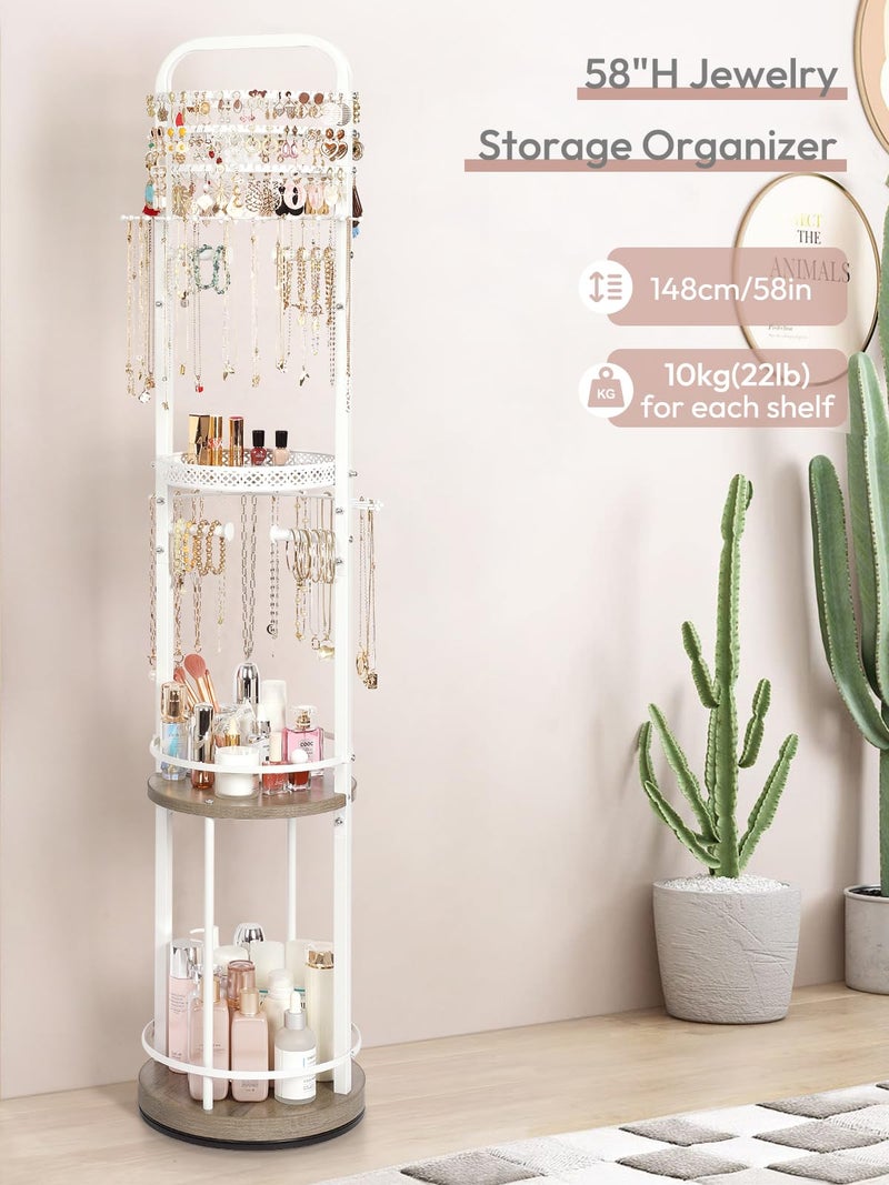 SOLIMINTR Jewelry Holder Organizer, Floor Jewelry Organizer with Earring Organizer Necklace Holder, Rotating Jewelry Stand Necklace Display Earring Storage, Large Hanging Jewelry Tree for Jewlery Bracelet Ring - Image 4