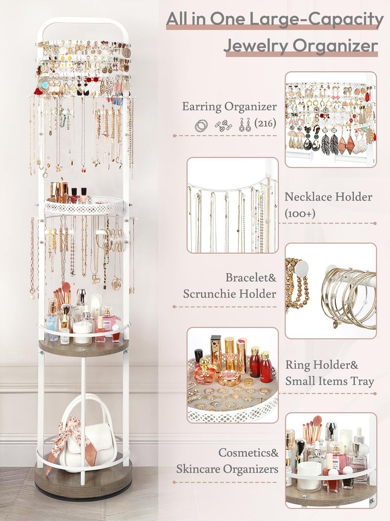 SOLIMINTR Jewelry Holder Organizer, Floor Jewelry Organizer with Earring Organizer Necklace Holder, Rotating Jewelry Stand Necklace Display Earring Storage, Large Hanging Jewelry Tree for Jewlery Bracelet Ring - Image 2