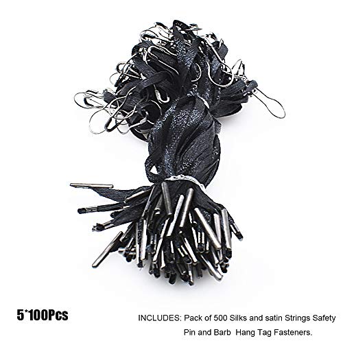 Renashed 4.5" 500Pcs Hang Tag Fasteners Silks and Satin Strings Safety Pin and Barb Easy and Fast to Attach (Black) - Image 3