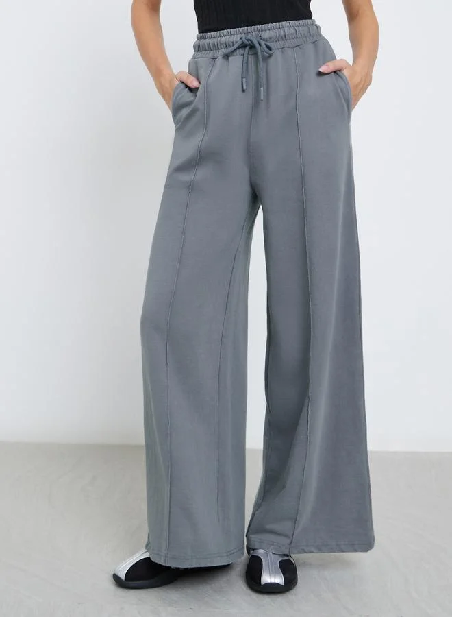 Styli Styli Grey Wide Leg Joggers with Pintuck Detail