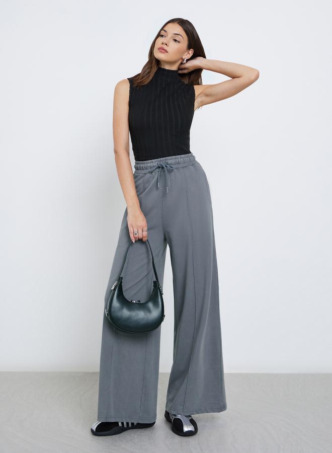 Styli Grey Wide Leg Joggers with Pintuck Detail - Image 1