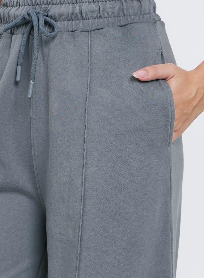 Styli Grey Wide Leg Joggers with Pintuck Detail - Image 3