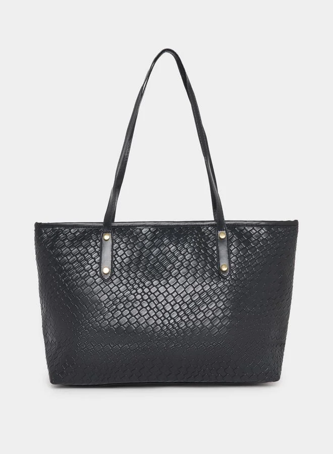 Styli Textured Shoulder Bag with Zip Closure