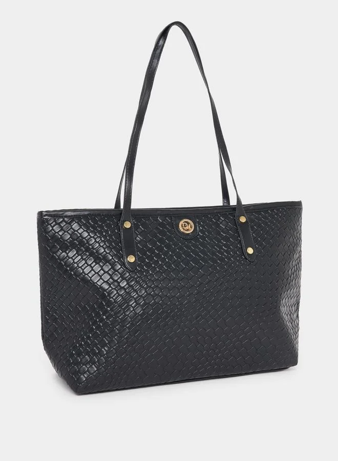 Styli Textured Shoulder Bag with Zip Closure
