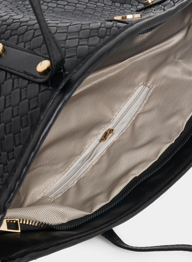 Styli Textured Shoulder Bag with Zip Closure