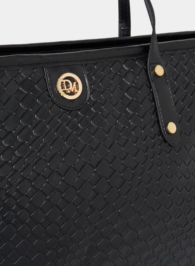 Styli Textured Shoulder Bag with Zip Closure