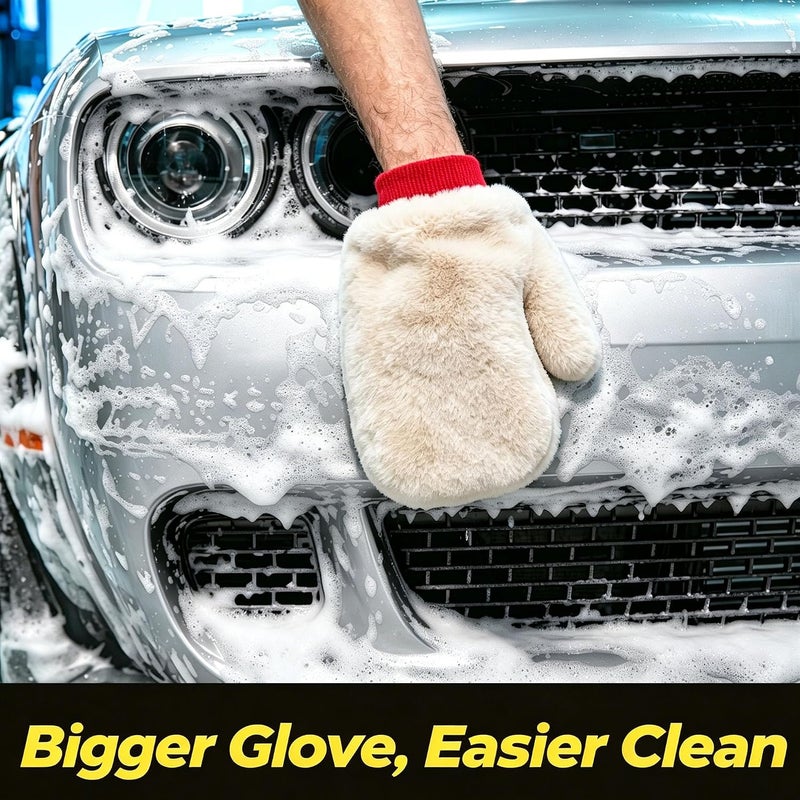 Gracefur Natural Sheepskin Car Wash Mitt, Scratch Free & Lint Free Wash Gloves, Extra Large Size Lambskin Wool Washing Mitt Clean Tools (Finger 1 Pack) - Image 5