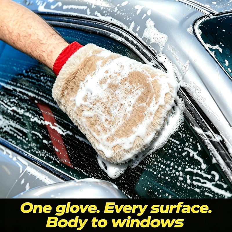 Gracefur Natural Sheepskin Car Wash Mitt, Scratch Free & Lint Free Wash Gloves, Extra Large Size Lambskin Wool Washing Mitt Clean Tools (Finger 1 Pack) - Image 4