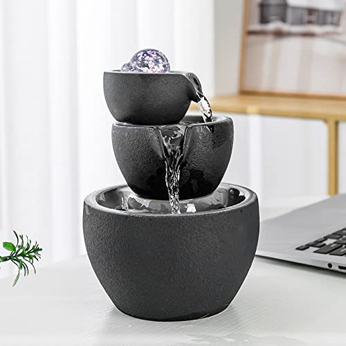 Andady Ceramic Tabletop Fountain with Ball for Indoor Table Desk Office and Home Decoration Black 