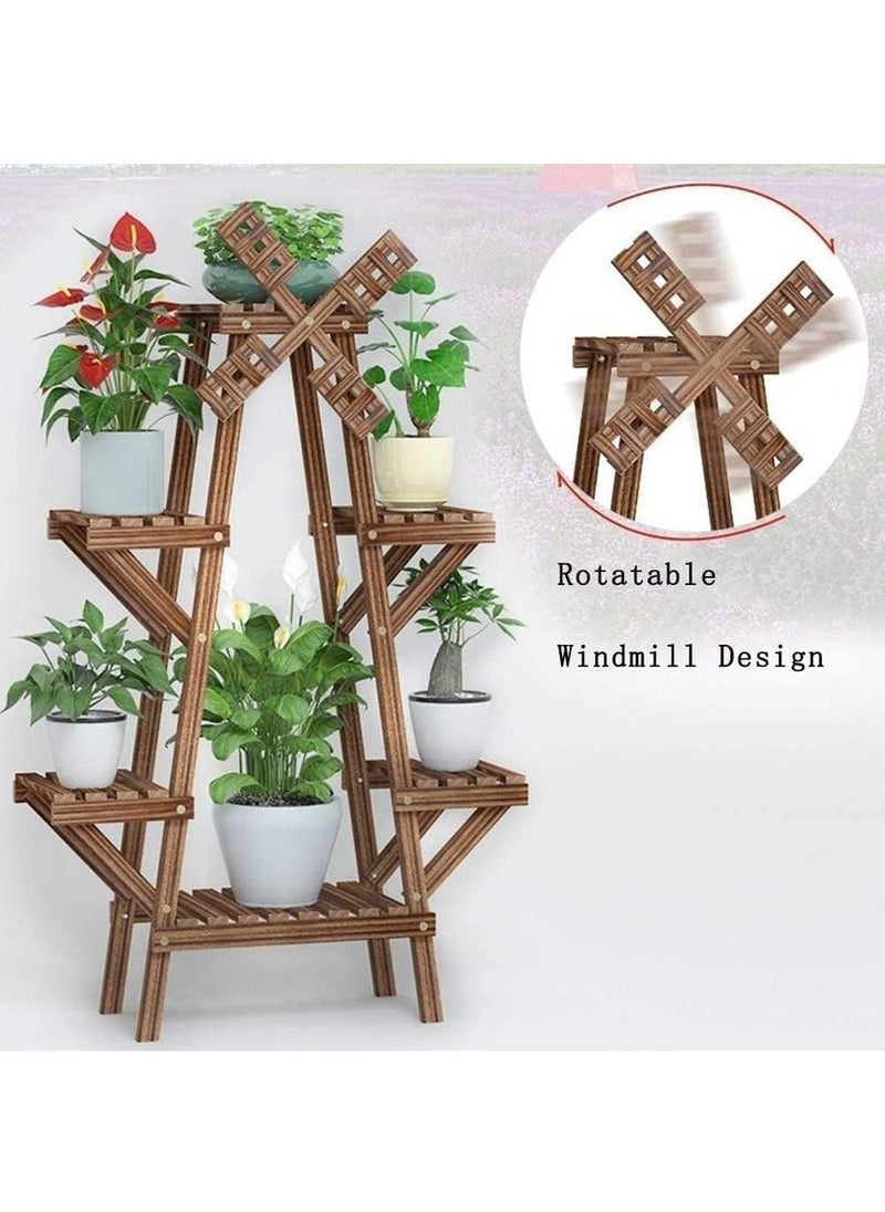 DubaiGallery Flower Racks Wooden Classic Plant Patio Standing Triangle Plant Shelf Wood Flower Shelf with Wheel for Plant Flower Pots Holder Rack Garden Storage Shelf for Indoor or Outdoor Balcony  - Image 2