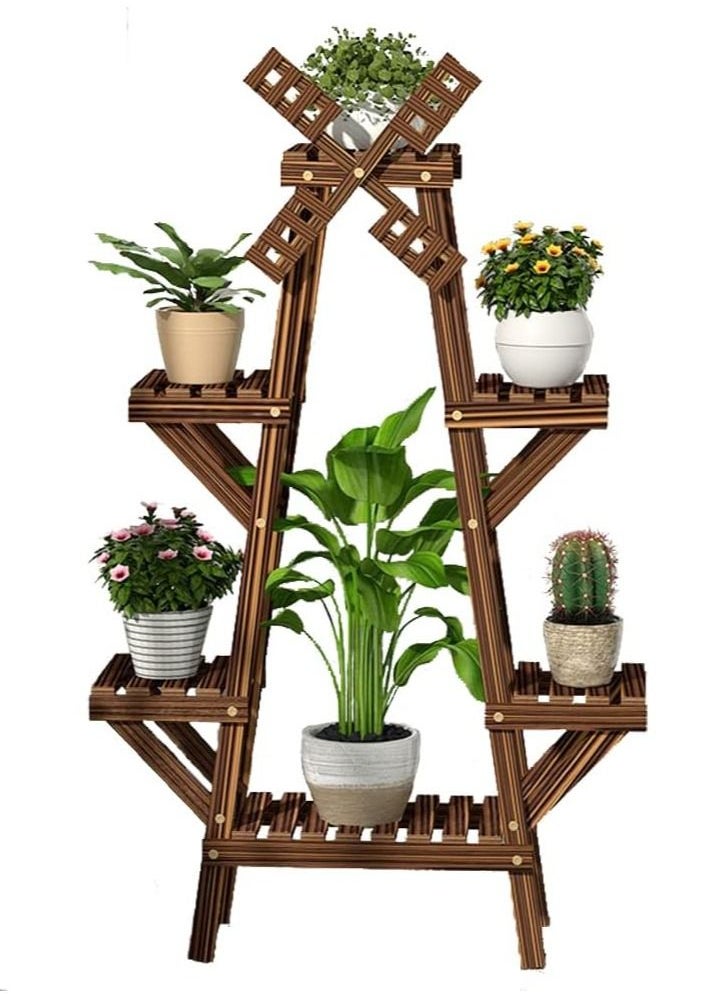 DubaiGallery Flower Racks Wooden Classic Plant Patio Standing Triangle Plant Shelf Wood Flower Shelf with Wheel for Plant Flower Pots Holder Rack Garden Storage Shelf for Indoor or Outdoor Balcony  - Image 3