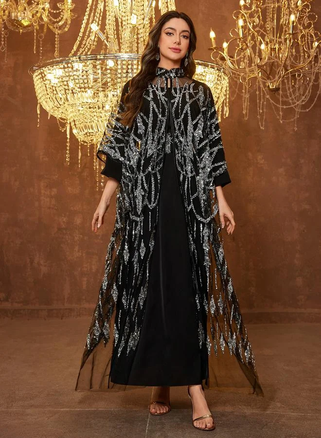 Supgir Black Sequin Cape and Maxi Dress Co-ord Set