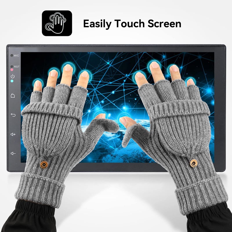 Cierto Winter Fingerless Gloves for Women Men, Thermal Knitted Convertible Mittens with Warm Flap for Cycling, Running, Driving for Cold Weather - Image 3