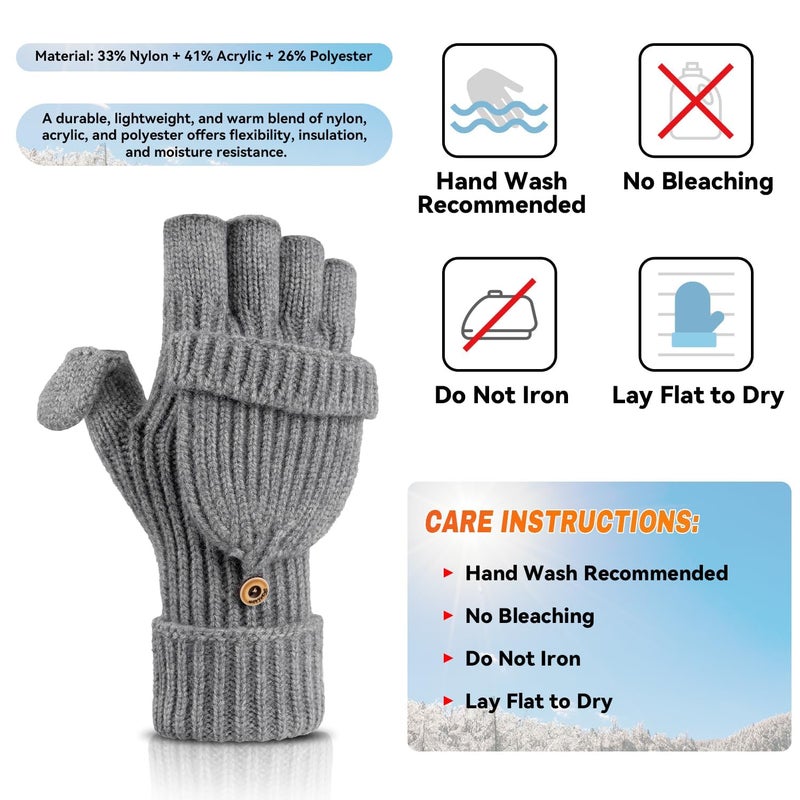 Cierto Winter Fingerless Gloves for Women Men, Thermal Knitted Convertible Mittens with Warm Flap for Cycling, Running, Driving for Cold Weather - Image 2