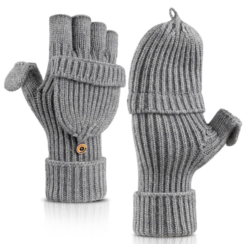 Cierto Winter Fingerless Gloves for Women Men, Thermal Knitted Convertible Mittens with Warm Flap for Cycling, Running, Driving for Cold Weather - Image 1