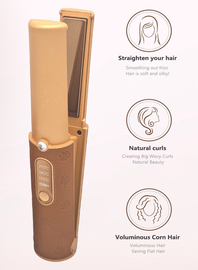 Cordless Rechargeable Hair Straightener, USB Charging Cable Hair iron, Brown leather decoration, 3 Fast-Heating Temperature Settings, Portable, anti-slip design, Ideal For Travelling - Image 2