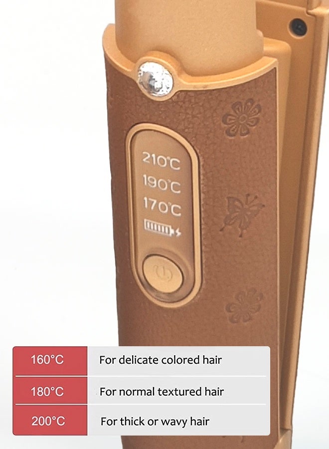 Cordless Rechargeable Hair Straightener, USB Charging Cable Hair iron, Brown leather decoration, 3 Fast-Heating Temperature Settings, Portable, anti-slip design, Ideal For Travelling - Image 5