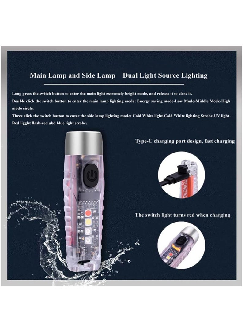 S12 Plus Mini LED Flashlight - USB Rechargeable Keychain Light with 11 Modes for Main & Side Illumination, Perfect for Daily Use, Backpacking, Camping, and Hiking.