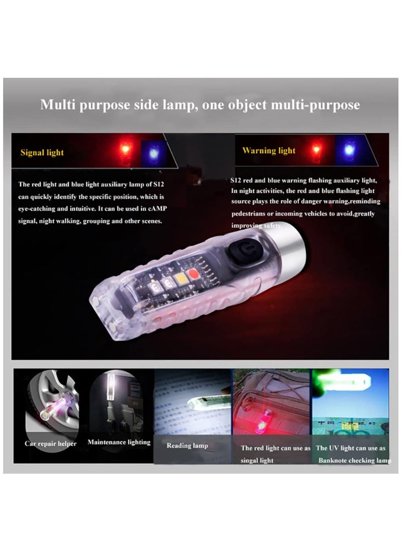 S12 Plus Mini LED Flashlight - USB Rechargeable Keychain Light with 11 Modes for Main & Side Illumination, Perfect for Daily Use, Backpacking, Camping, and Hiking.