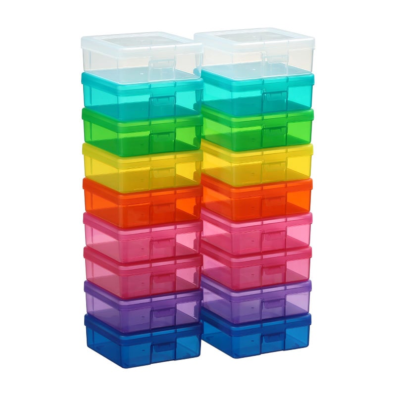 novelinks Plastic Small Storage Bins with Lids for Organizing, Mini Clear Storage Containers and Stackable Storage Box Organizer for Pencil Boxes, Task Boxes, Crayon Boxes (18 Pack Small -Color) - Image 1