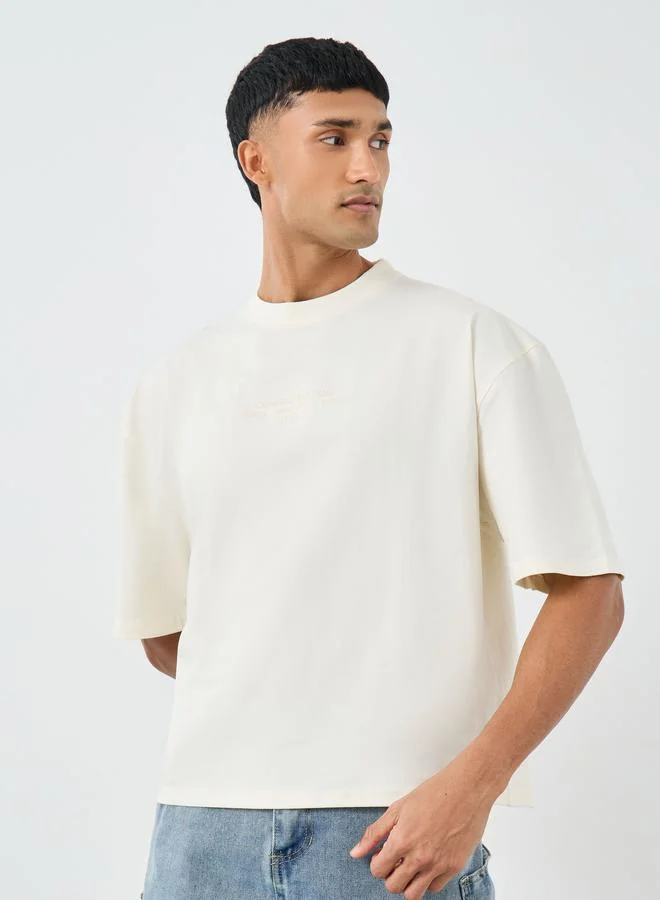 Styli Styli Embroidered Dropped Shoulder Crop Boxy Fit T-Shirt