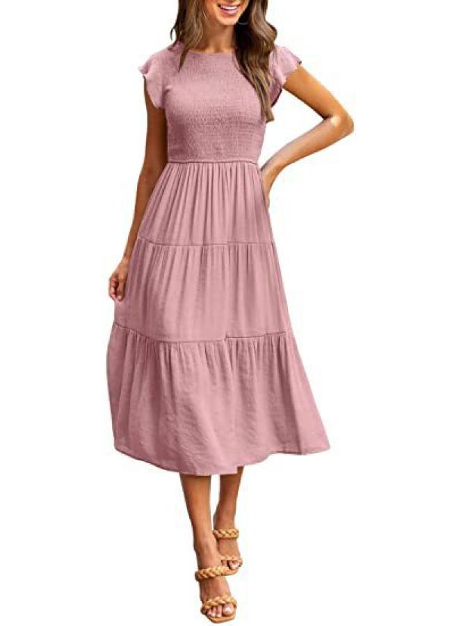 Europe And The United States Women's Clothing Explosions New Flying Sleeve Pleated Layered Short Sleeve Dress Women