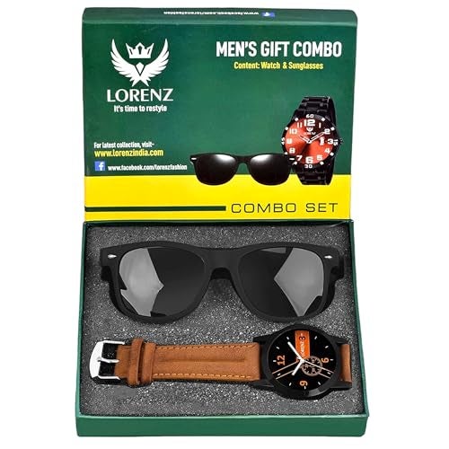 LORENZ Analogue Men's Watch (Pack of 2) ( Black Dial Brown Strap ) - Image 1