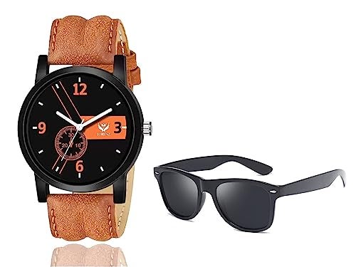LORENZ Analogue Men's Watch (Pack of 2) ( Black Dial Brown Strap ) - Image 2