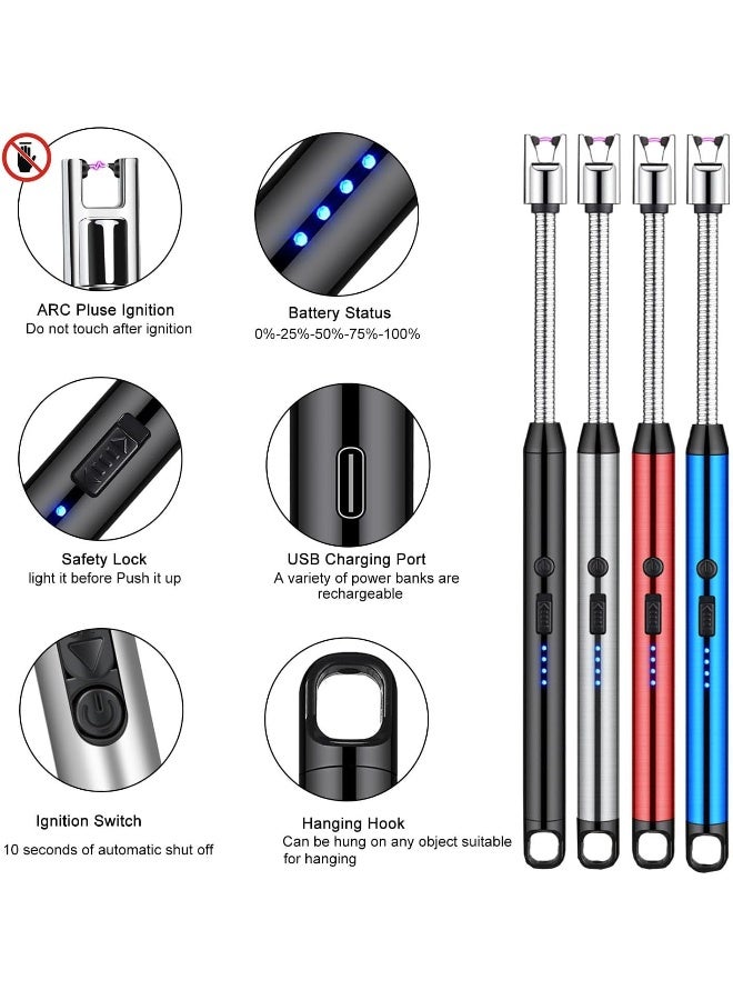 MOMENT Candle Lighter, Arch Lighter Arc Windproof Flameless With 360° Flexible Neck & Led Power Display, Usb Rechargeable Lighter For Bbq, Grill, Camping, Fireplace, Stove - Image 3
