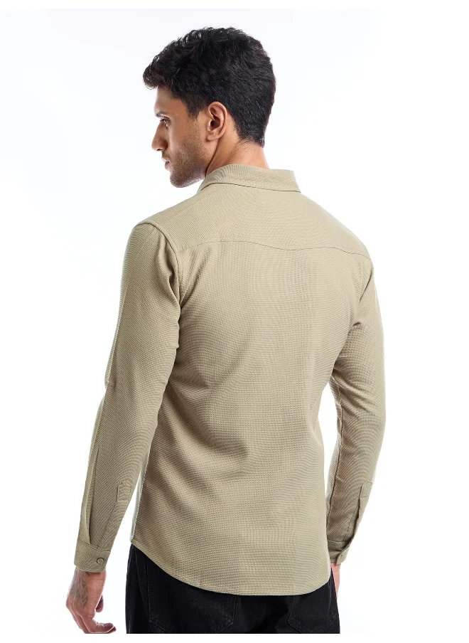 Beyoung Sage Green Waffle Texture Shirt for Men
