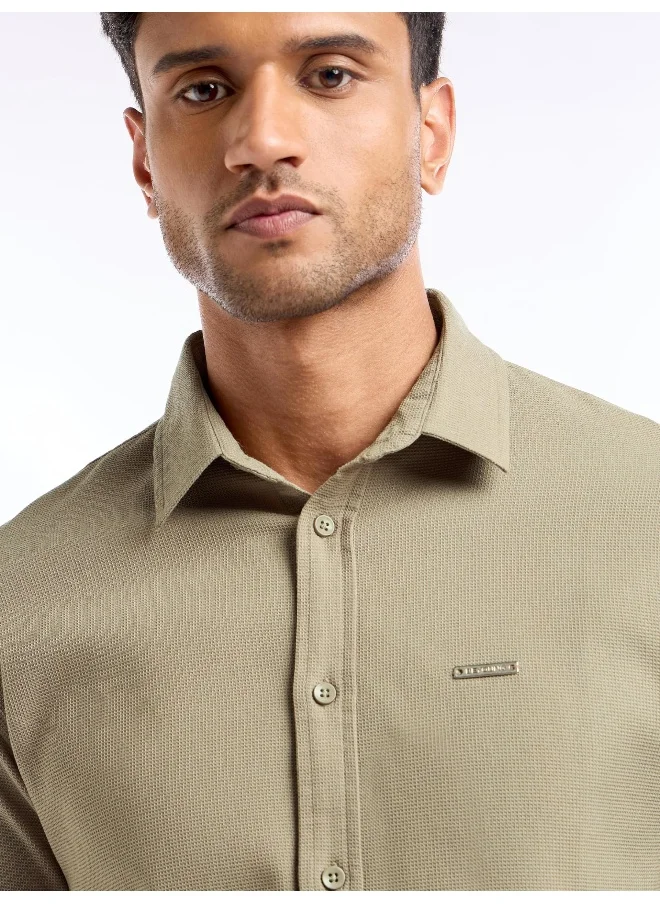 Beyoung Sage Green Waffle Texture Shirt for Men